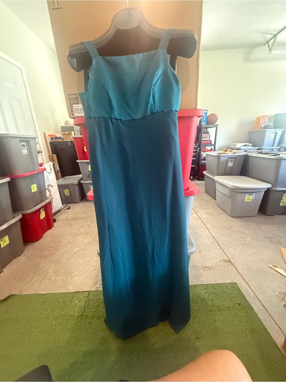 Teal Sleeveless Satin Evening Dress p51